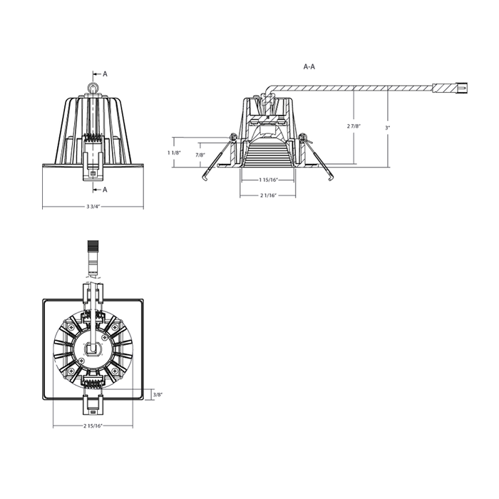 RAB 3 Inch LED Recessed Downlight 9W 90 CRI CCT Field Adjustable 2700K/3000K/3500K/4000K/5000K Triac Dimming Square White Baffle Trim (R3S-9B)