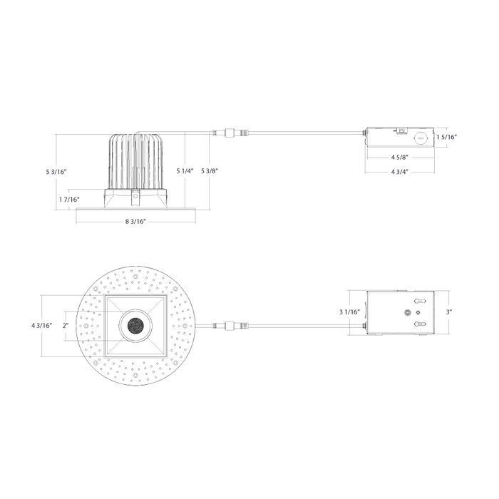 RAB LED Trimless Downlight 4 Inch Square 20W CCT Selectable 2700K/3000K/3500K/4000K/5000K 1600Lm 90 CRI 38 Degree Beam Angle Triac Dimming Black Smooth (R4STLB)