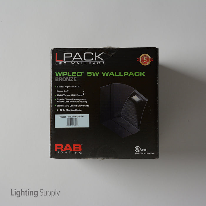 RAB LPack 5 Inch Square 5W Cool LED Bronze 5000K (WPLED5)