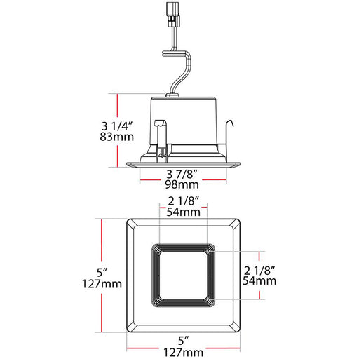 RAB Downlight Recessed 4 Inch Square 7W 700Lm E26 80 CRI 2700K 120V Baffle (R4S7827120WB)