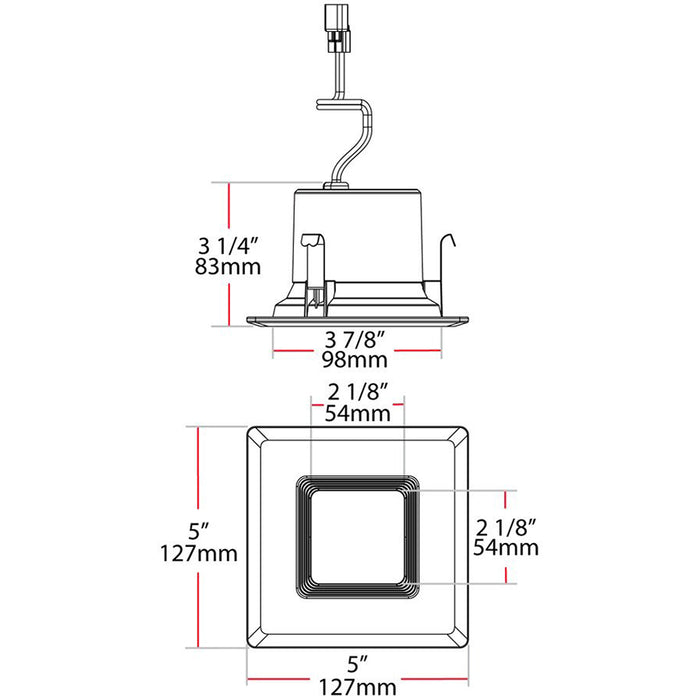 RAB Downlight Recessed 4 Inch Square 7W 700Lm E26 80 CRI 4000K 120V Baffle (R4S7840120WB)