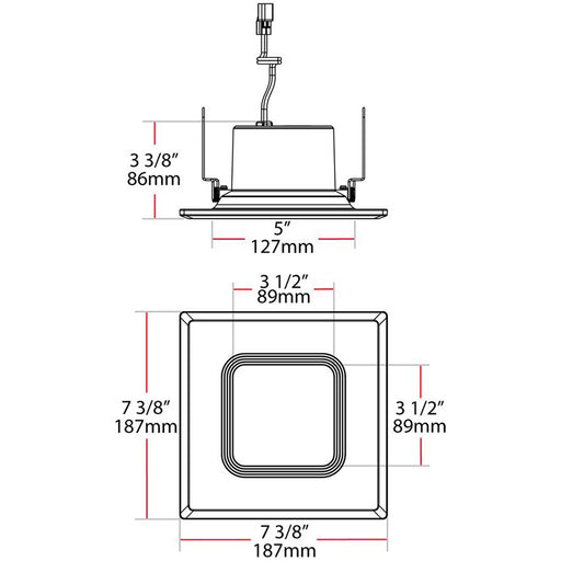 RAB Downlight Recessed 6 Inch Square 10W 1000Lm E26 80 CRI 2700K 120V Baffle (R6S10827120WB)