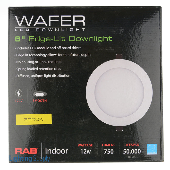 RAB Downlight Wafer 6 Inch Round 12W 750Lm 80 CRI 3000K 120V Smooth (WFR6R12830120WS)