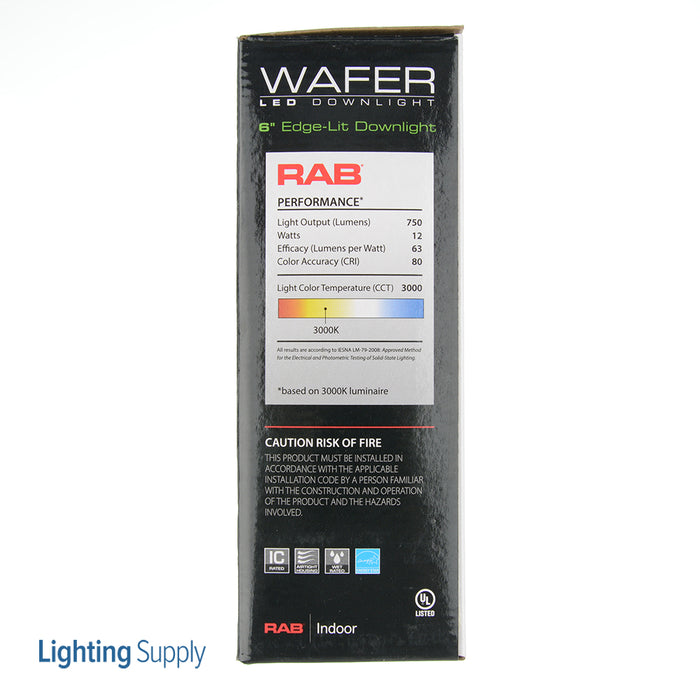 RAB Downlight Wafer 6 Inch Round 12W 750Lm 80 CRI 3000K 120V Smooth (WFR6R12830120WS)