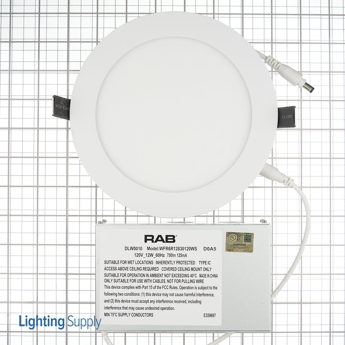 RAB Downlight Wafer 6 Inch Round 12W 750Lm 80 CRI 3000K 120V Smooth (WFR6R12830120WS)