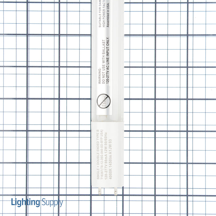 RAB LED T8 3 Foot 12W 1650Lm 4000K Single-Double End Bypass BAA (T8-12-36G-840-SD-BYP USA)