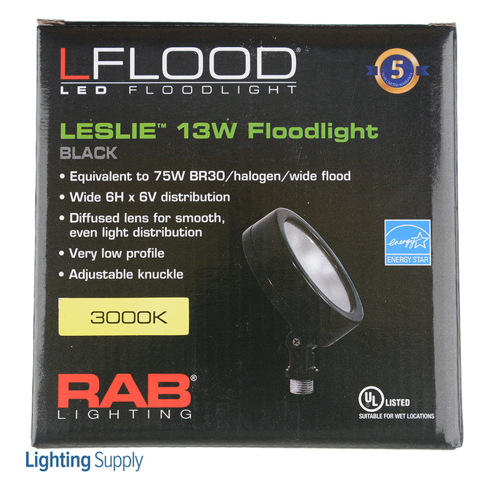 RAB Leslie Bullet Flood 13W LED 120V 3000K 80 CRI Black (LES13YB)