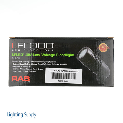 RAB LFlood 4W Warm LED 12V Angled Cone Landscape Flood LFLED Black (LFLED4YLVB)