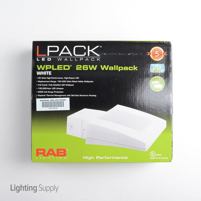RAB LPack Wall Pack 26W Cool LED With Backplate And Junction Box White (WPLED26W)