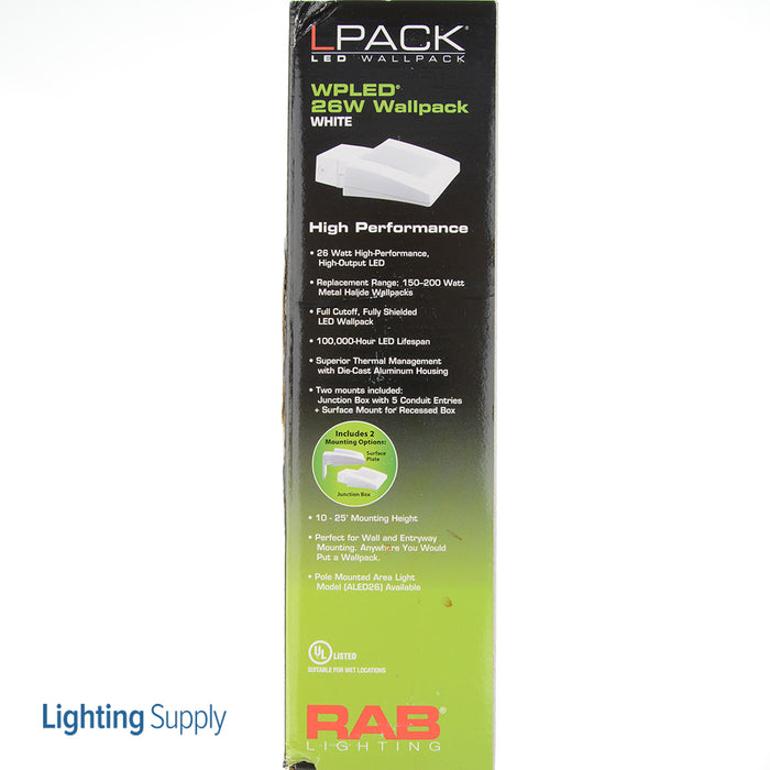 RAB LPack Wall Pack 26W Warm LED Dimmable With Backplate And Junction Box White (WPLED26YW/D10)