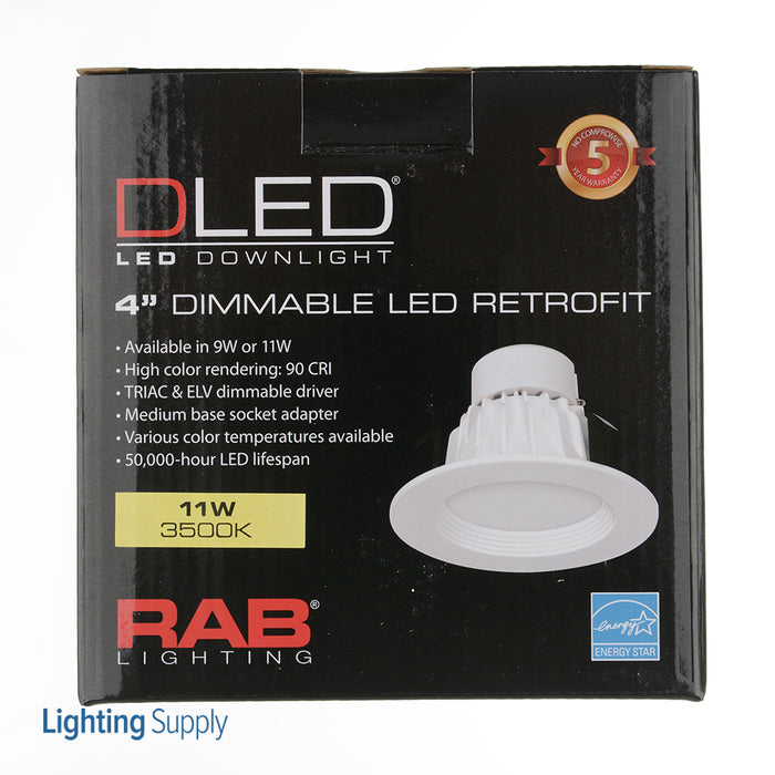 RAB Retrofit Downlight 4 Inch Round 11W LED 3500K White (DLED4R11YN)