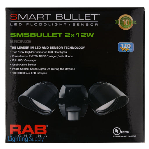 RAB Smartbullet 2X12W Neutral LED 120V With SMS500 CU4 Hood Bronze (SMSBULLET2X12NA)