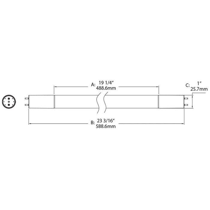 RAB T8 LED Glass 2 Foot Type A 6W 3000K 800Lm Double Ended (T8-6-24G-830-DIR)