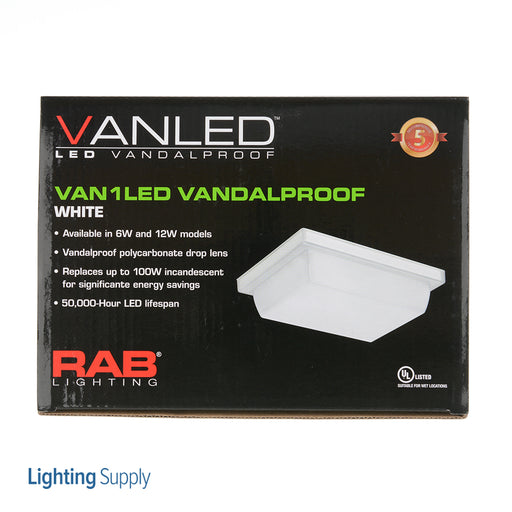RAB Vandalproof LED Canopy Light 12W 4000K Ceiling Mount 6 Inch X 8 Inch DLC Listed (VAN1LED12NW)