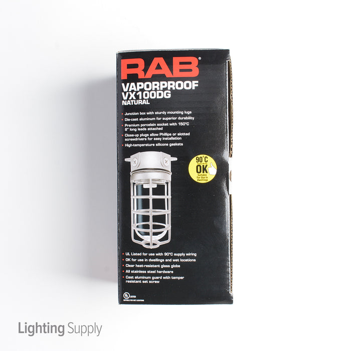 RAB Vaporproof 100 Ceiling 4 Inch Box 1/2 Inch With Glass Globe Cast Guard (VX100DG)