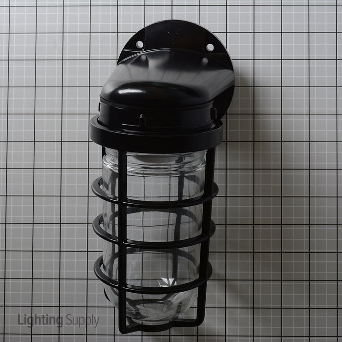RAB Vaporproof 100 Wall Bracket Black With Glass Globe Cast Guard (VBR100DGB)
