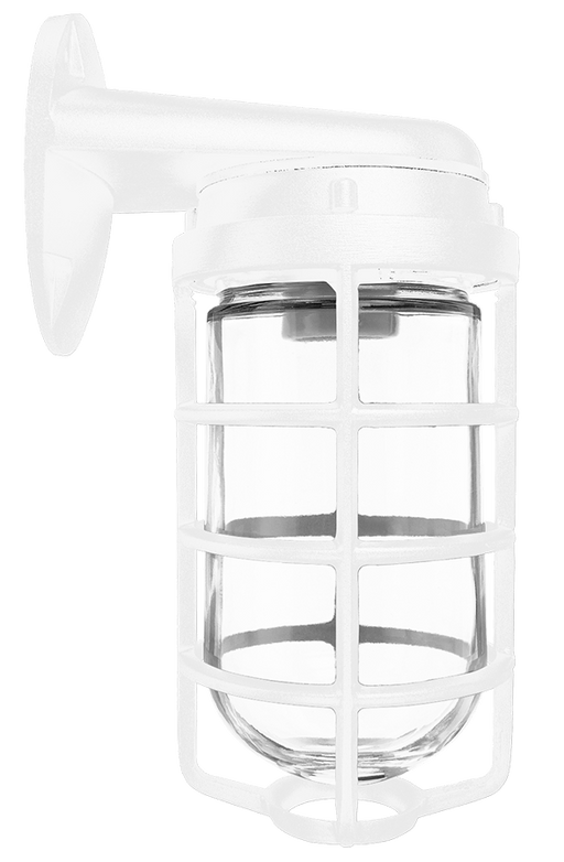 RAB Vaporproof 100 Wall Bracket White With Glass Globe Cast Guard (VBR100DGW)