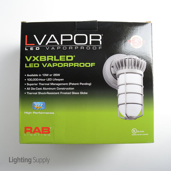 RAB Vaporproof LED 13W Wall Bracket 3/4 Frosted Glass Globe Diecast Guard (VXBRLED13DG-3/4)
