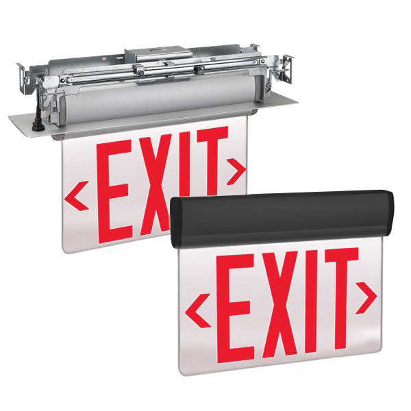 Exitronix Universal LED Edge-Lit Exit Sign Single Face Red Letters/Mirror Background Double Face Red Letters/Mirror Background NiCad Battery Surface/Recessed Mount Black Self-Test/Self-Diagnostics (S900UM-WB-SR-R-BL-G2)