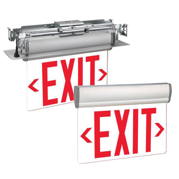 Exitronix Universal LED Edge-Lit Exit Sign Single/Double Face Red Letters Less Battery Surface And Recessed Mount White Finish (S900U-LB-SR-R-WH)