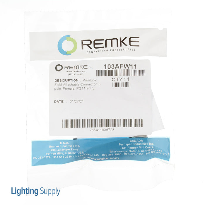 Remke Mini-Link Field Attachable Connector 3-Pole Female PG11 Entry (103AFW11)