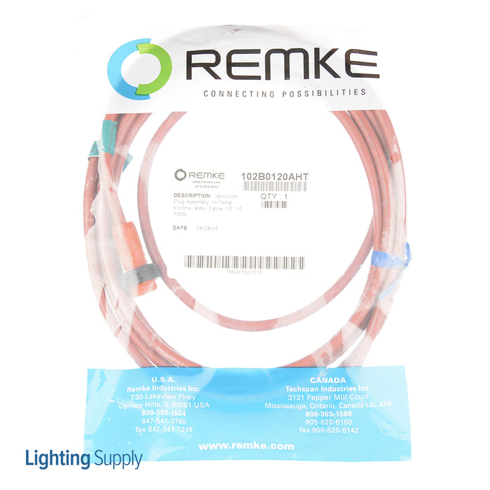 Remke Mini-Link Plug Assembly High Temperature Silicone Male 2-Pole 12 Foot 16 AWG (102B0120AHT)