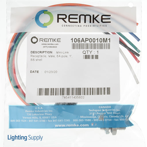 Remke Mini-Link Receptacle Male 6A Pole 1 Foot Stainless Steel Shell (106AP0010M1)