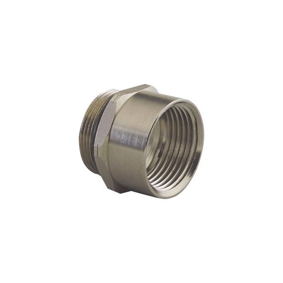 Remke Threaded Adapter M (ISO) Thread Nickel Plated Aluminum External Thread M25 Internal Thread 1/2 Inch NPT (RAM-25M50F)