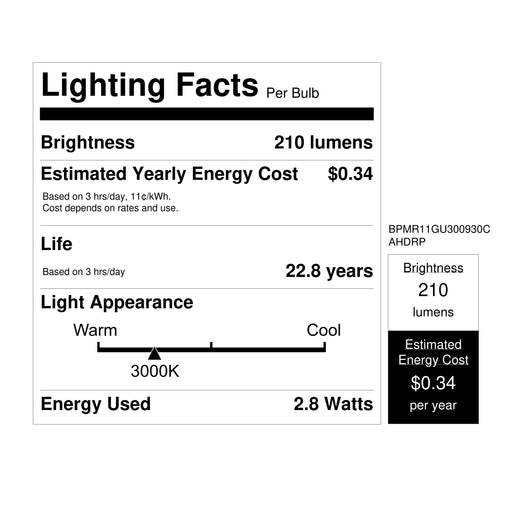 Feit Electric 2.8W [35W Equivalent] Bright White 3000K MR11 GU10 Base Bi-Pin Base Enhance LED Bulb (BPMR11GU300930CAHDRP)