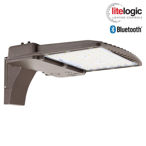 Trace-Lite Small LED Area Light Power/Color Switchable 40W/60W/80W/100W 3000K/4000K/5000K Type III Distribution 120-277VAC 0-10V Dimming Bronze Pole Mount Arm (RXAR-100-3-VS-CP-BR-A)