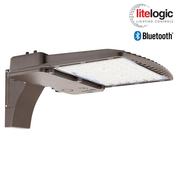 Trace-Lite Small LED Area Light Power/Color Switchable 40W/60W/80W/100W 3000K/4000K/5000K Type IV Distribution 120-277VAC 0-10V Dimming Bronze Pole Mount Arm (RXAR-100-4-VS-CP-BR-A)