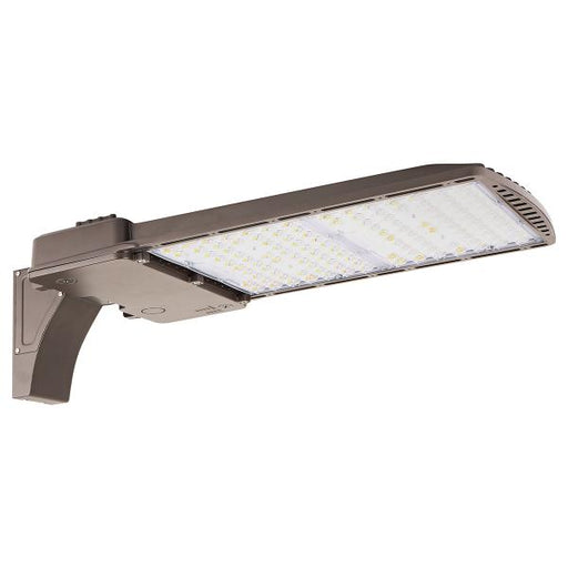 Trace-Lite Large LED Area Light Power/Color Switchable 120W/180W/240W/300W 3000K/4000K/5000K Type III Distribution 347-480VAC 0-10V Dimming Bronze Pole Mount Arm (RXAR-300-3-HVS-CP-BR-A)