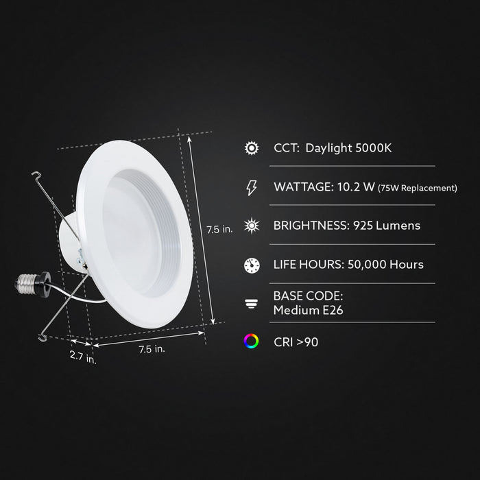 Feit Electric 5/6 Inch Daylight 5000K Baffle Trim LED Recessed Downlight 6-Pack (LEDR56B/950CA/MP/6)