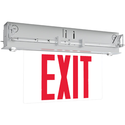 Exitronix Universal LED Edge-Lit Combination Exit Sign Single Or Double-Face NiMH Battery Recessed Mount Red Letters White Finish 3W Remote (S900C-R-R-WH-R)