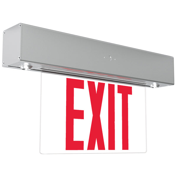 Exitronix Universal LED Edge-Lit Combination Exit Sign Single Or Double-Face NiMH Battery Surface Mount Red Letters Brushed Aluminum Finish (S900C-SM-R-AG)