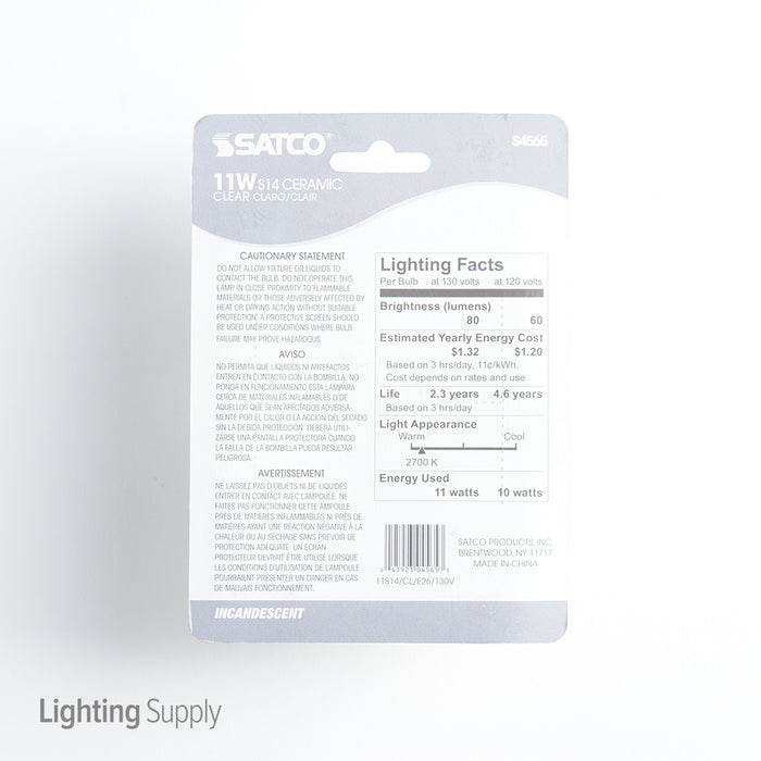 SATCO/NUVO 11S14 11W S14 Incandescent Clear 2500 Hours 80Lm Medium Base 130V 2700K (S4565)