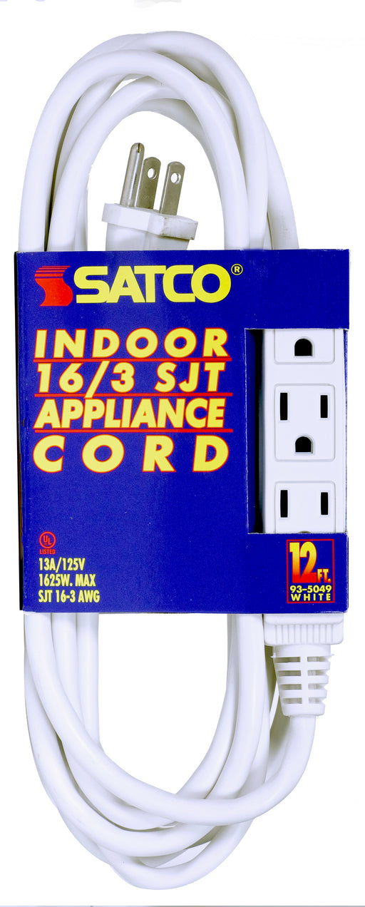 SATCO/NUVO 12 Foot Extension Cord White Finish 16/3 SJT Indoor Only 13A-125V-1625W Rating (93-5049)