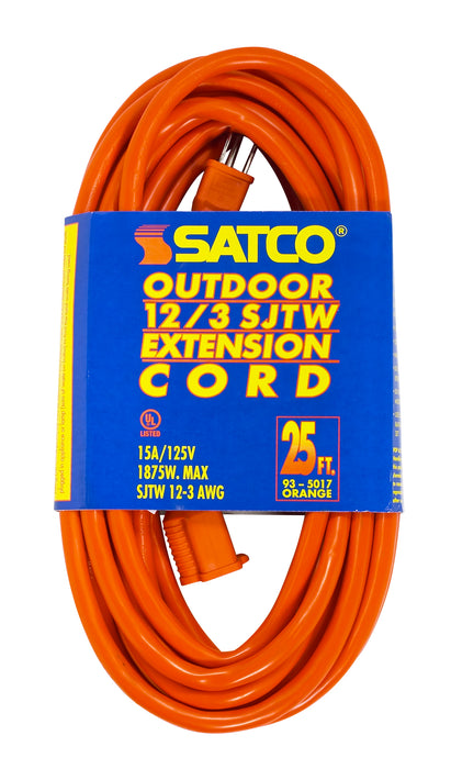 SATCO/NUVO 25 Foot Orange Heavy Duty Outdoor Extension Cord 12/3 Gauge SJTW-3 Orange Cord With Sleeve 15A-125V 1875W (93-5017)