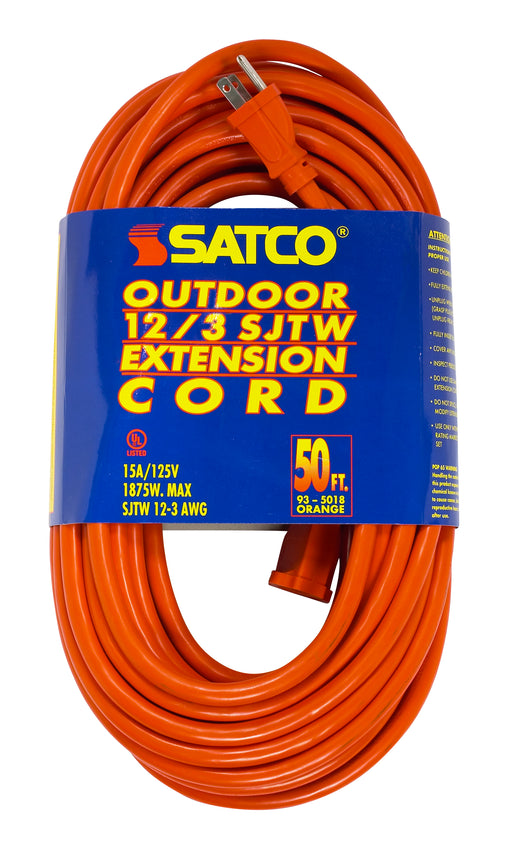 SATCO/NUVO 50 Foot Orange Heavy Duty Outdoor Extension Cord 12/3 Gauge SJTW-3 Orange Cord With Sleeve 15A-125V 1875W (93-5018)