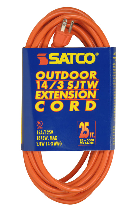 SATCO/NUVO 25 Foot Orange Heavy Duty Outdoor Extension Cord 14/3 Gauge SJTW-3 Orange Cord With Sleeve 15A-125V 1875W (93-5008)