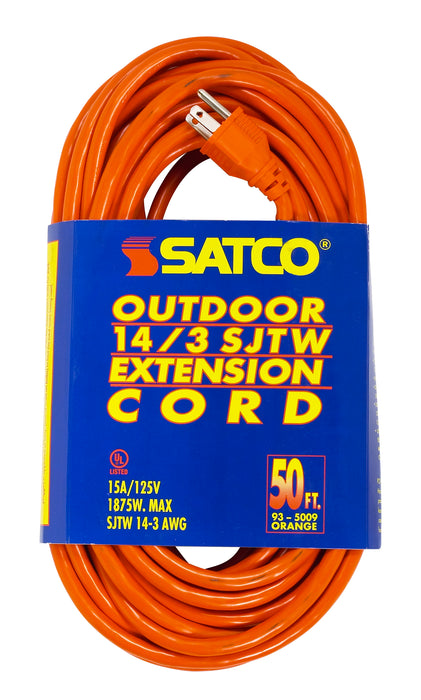 SATCO/NUVO 50 Foot Orange Heavy Duty Outdoor Extension Cord 14/3 Gauge SJTW-3 Orange Cord With Sleeve 15A-125V 1875W (93-5009)