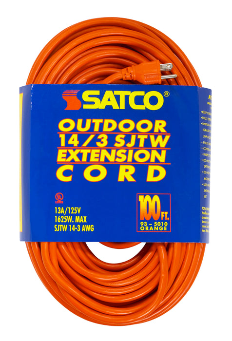 SATCO/NUVO 100 Foot Orange Heavy Duty Outdoor Extension Cord 14/3 Gauge SJTW-3 Orange Cord With Sleeve 13A-125V 1625W (93-5010)