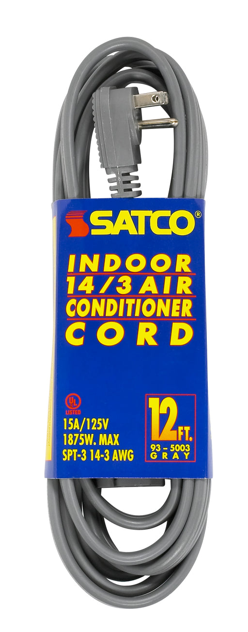 SATCO/NUVO 12 Foot Gray Heavy Duty Air Conditioner/Appliance Cord 14/3 Gauge SPT-3 Gray Cord With Sleeve 15A-125V 1875W (93-5003)