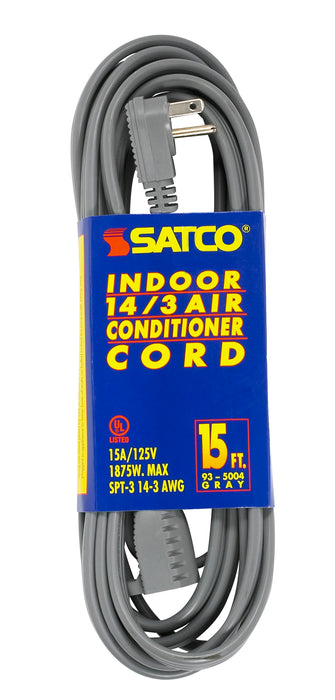 SATCO/NUVO 15 Foot Gray Heavy Duty Air Conditioner/Appliance Cord 14/3 Gauge SPT-3 Gray Cord With Sleeve 15A-125V 1875W (93-5004)