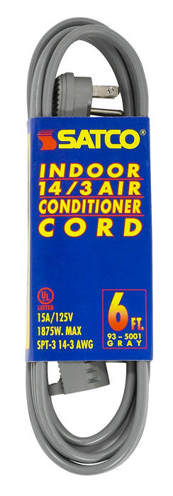 SATCO/NUVO 6 Foot Gray Heavy Duty Air Conditioner/Appliance Cord 14/3 Gauge SPT-3 Gray Cord With Sleeve 15A-125V 1875W (93-5001)