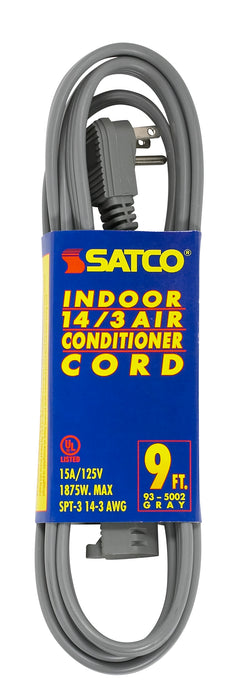 SATCO/NUVO 9 Foot Gray Heavy Duty Air Conditioner/Appliance Cord 14/3 Gauge SPT-3 Gray Cord With Sleeve 15A-125V 1875W (93-5002)