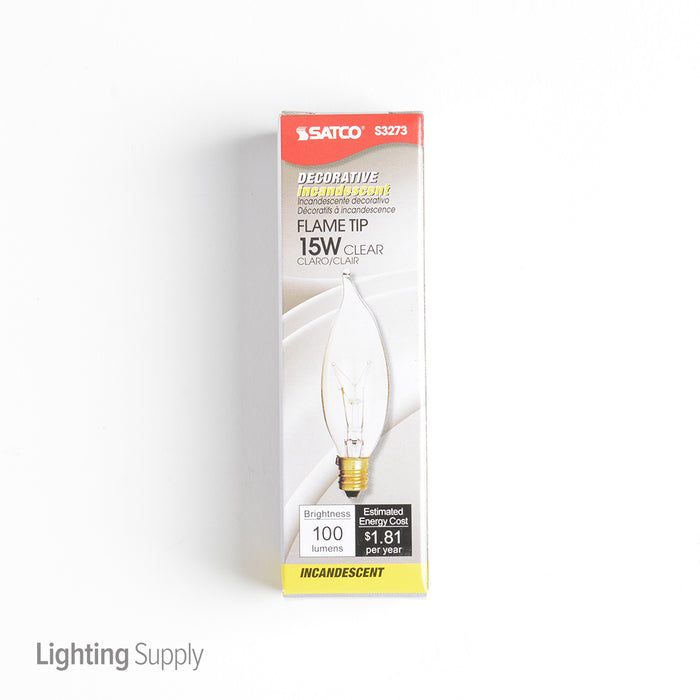 SATCO/NUVO 15CA8 15W CA8 Incandescent Clear 1500 Hours 100Lm Candelabra Base 120V 2700K (S3273)