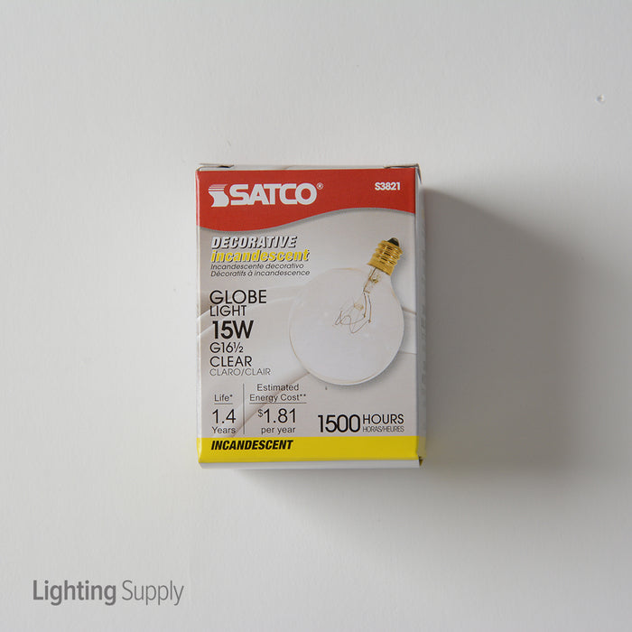 SATCO/NUVO 15G16 1/2 15W G16 1/2 Incandescent Clear 1500 Hours 114Lm Candelabra Base 120V 2700K (S3821)