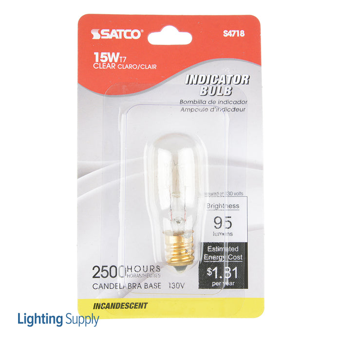 SATCO/NUVO 15T7C 15W T7 Incandescent Clear 2500 Hours 95Lm Candelabra Base 130V 2700K (S4718)