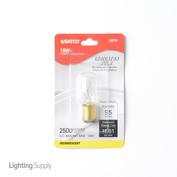 SATCO/NUVO 15T7/DC 15W T7 Incandescent Clear 2500 Hours 95Lm DC Bay Base 130V 2700K (S4719)